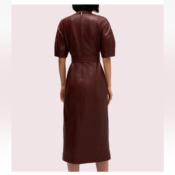 KATE SPADE NEW YORK Cherrywood Leather Dress Tie Waist Midi Size 4 $1995 Small - Picture 13 of 15